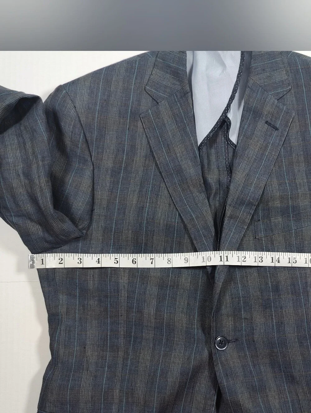Bianco Brioni Mens Blue Grey 100% Linen Plaid Blazer Size 40R Made In Italy